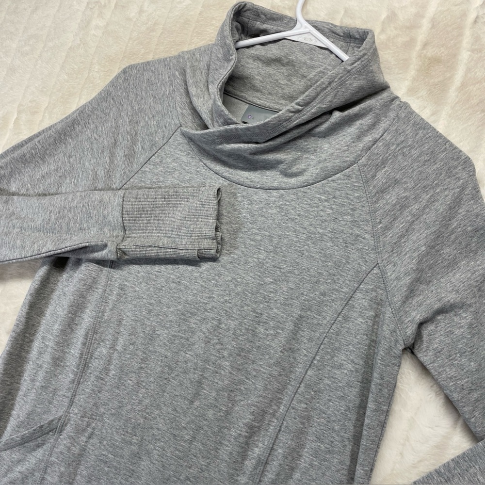 Athleta Light Gray French Terry Track Pullover Size S Slouchy Cowl Neck Stretch
